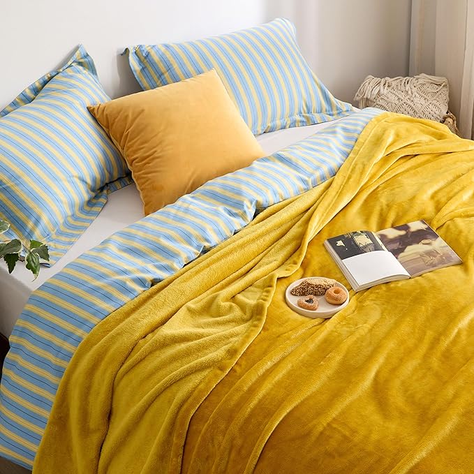 Bedsure Fleece Blanket Queen Blanket Gold Yellow - Bed Blanket Soft Lightweight Plush Fuzzy Cozy Luxury Microfiber, 90x90 inches-StrideForce Fitness