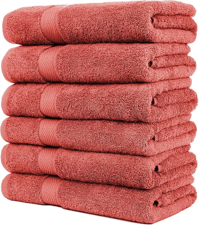 Pleasant Home Bath Towels Set of 6 (24” x 50”) 100% Cotton, 515 GSM | Lightweight, Soft & Absorbent Luxury Towels for Bathroom | for Gym, Pool & Spa | 6 Pack, Red-StrideForce Fitness