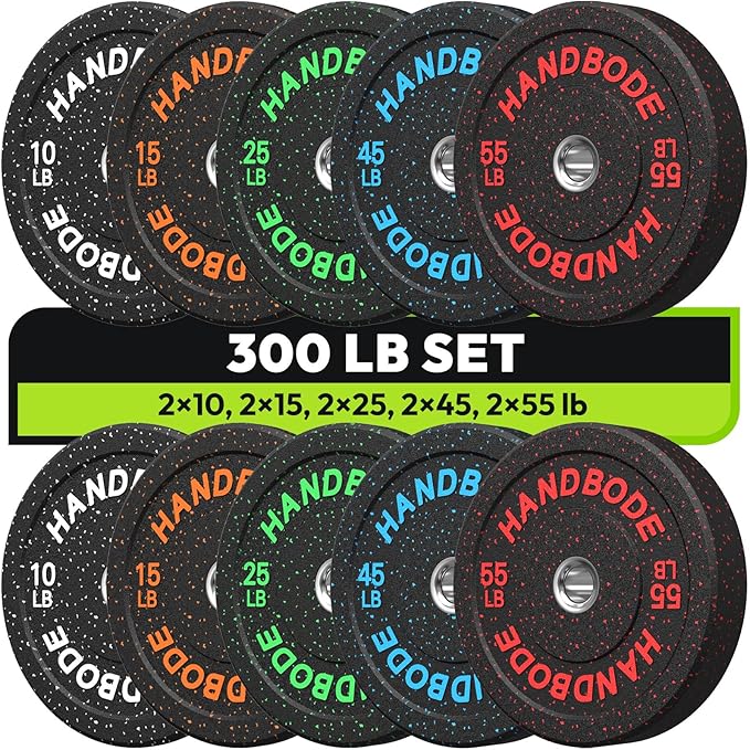 2-Inch Bumper Plates High Bounce, Olympic Weight Plate Set 45/100/160/190/260/300lb, Barbell Weight Plates Set for Home Gym, Colored Weights Rubber Strength Training Plate for Weight Lifting-StrideForce Fitness