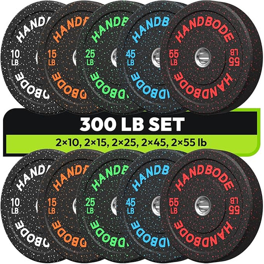 2-Inch Bumper Plates High Bounce, Olympic Weight Plate Set 45/100/160/190/260/300lb, Barbell Weight Plates Set for Home Gym, Colored Weights Rubber Strength Training Plate for Weight Lifting-StrideForce Fitness