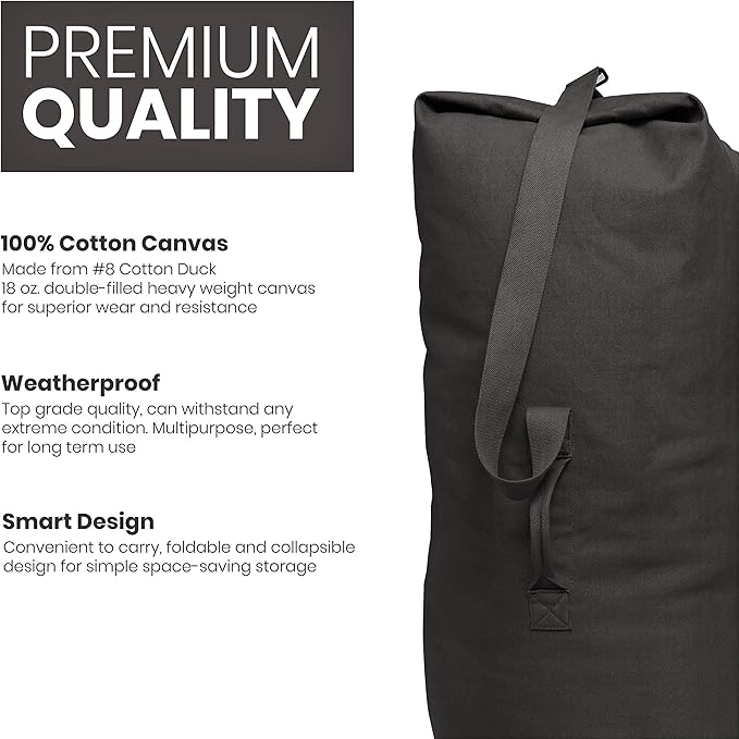 WHITEDUCK Top Load Canvas Folding Duffel Bag, Water Resistant Army Style Shoulder Bag for Men and Women- Gym, Sports, Travel, Hiking, Camping, Backpacking (Large 25" x 42",Black)-StrideForce Fitness