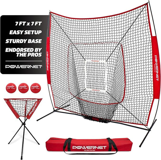 PowerNet Baseball Softball Practice Net 7x7 with Baseball Accessories for Practice Pitching, Batting & Fielding, Ball Caddy, Weighted Baseballs, Tee-StrideForce Fitness