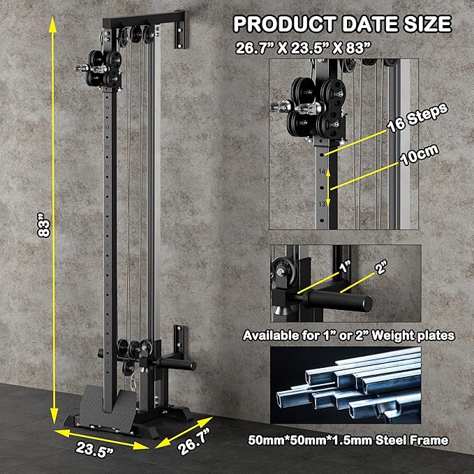 Fitness Wall Mount Cable Crossover Machine – Multi-Functional Dual Pulley System, Home Gym Equipment with Commercial-Grade Steel Frame and 400 lb Load Capacity for Home Gym.-StrideForce Fitness