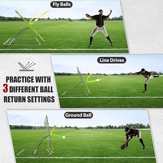 Heavy Duty Baseball Rebounder Net 4x4.5 FT Pitchback with 3 Adjustable Angles, Baseball and Softball Bounce Back Net for Ground, Line Drive, Fly Ball Return Settings Fielding Trainer-StrideForce Fitness