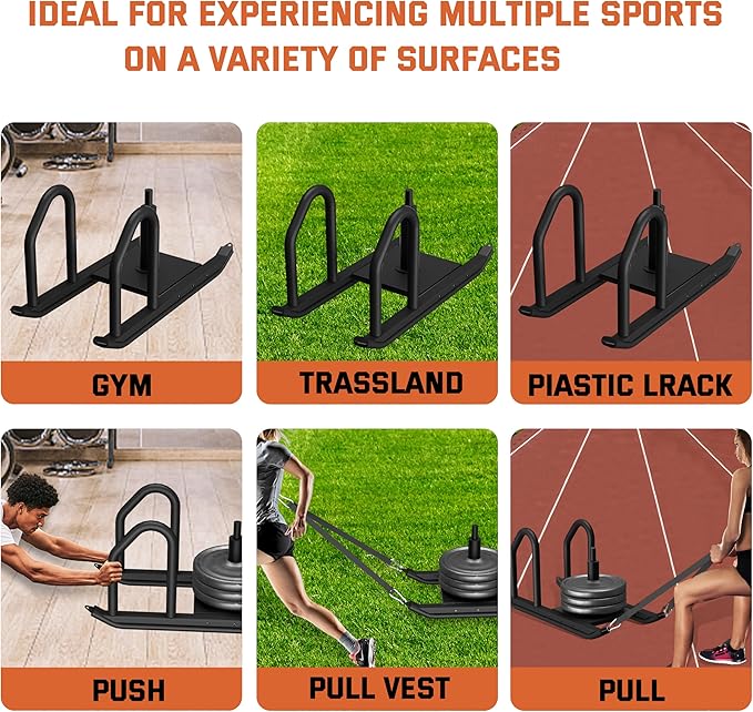 Weight Sled for Training, Heavy Duty 500 LBS Pull Push Sled for Outdoor, Indoor, Football, Durable Steel Weighted Sled, Compatible with 1" & 2" Weight Plate, Frame with Adjustable Reflective Stripe Vest-StrideForce Fitness