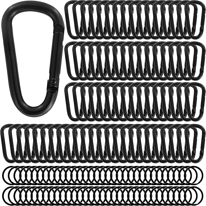 Heavy Duty Aluminum D Carabiner Clips & Key Rings, Black & Sliver Corrosion Resistant Keychain for Keys, Outdoor Sports, Hiking, Camping, Fishing & Hanging Gear-StrideForce Fitness