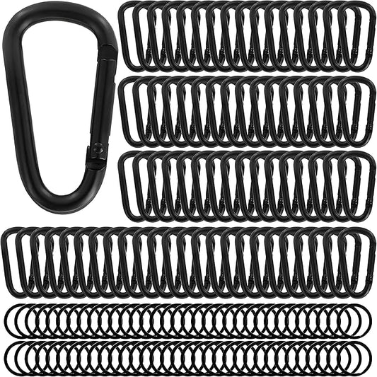 Heavy Duty Aluminum D Carabiner Clips & Key Rings, Black & Sliver Corrosion Resistant Keychain for Keys, Outdoor Sports, Hiking, Camping, Fishing & Hanging Gear-StrideForce Fitness