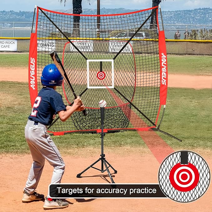 6'X6' Baseball Softball Practice Net with Batting Tee and Ball Caddy, Bonus Strike Zone Target and Bow Frame, for Hitting, Pitching, Catching-StrideForce Fitness