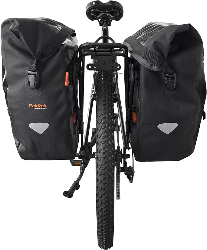 Ibera Panniers Bike Bags 30L (Pair) - Waterproof & with Quick Release/Clip-On System - Bike Saddle Bags For Rear Rack with Rain Cover & 19.8 lbs Capacity - Saddle Bag Bicycle Fits Most Racks (Black)-StrideForce Fitness