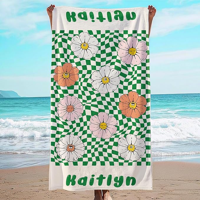 JML Personalized Beach Towel with Name, Custom Flower Beach Towel, Customized Microfiber Pool Towel, Quick Dry & Absorbent Swim Towel for Adult,Mother's Day, Birthday, Summer Holiday,Vacation-StrideForce Fitness