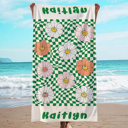JML Personalized Beach Towel with Name, Custom Flower Beach Towel, Customized Microfiber Pool Towel, Quick Dry & Absorbent Swim Towel for Adult,Mother's Day, Birthday, Summer Holiday,Vacation-StrideForce Fitness
