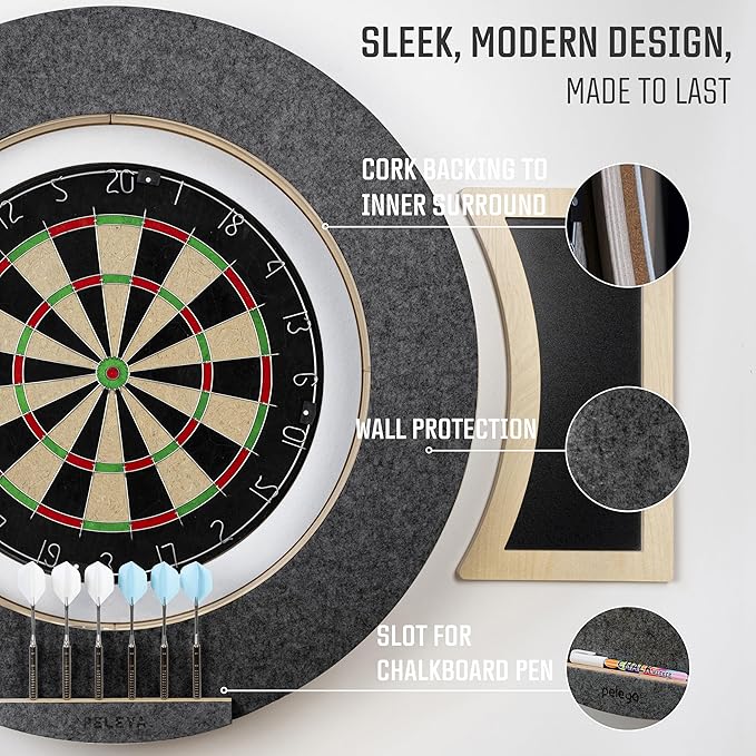 Dart Board Cabinet Set with LED Light; Bristle Dartboard, Built in LED Light, Darts and Chalkboards-StrideForce Fitness