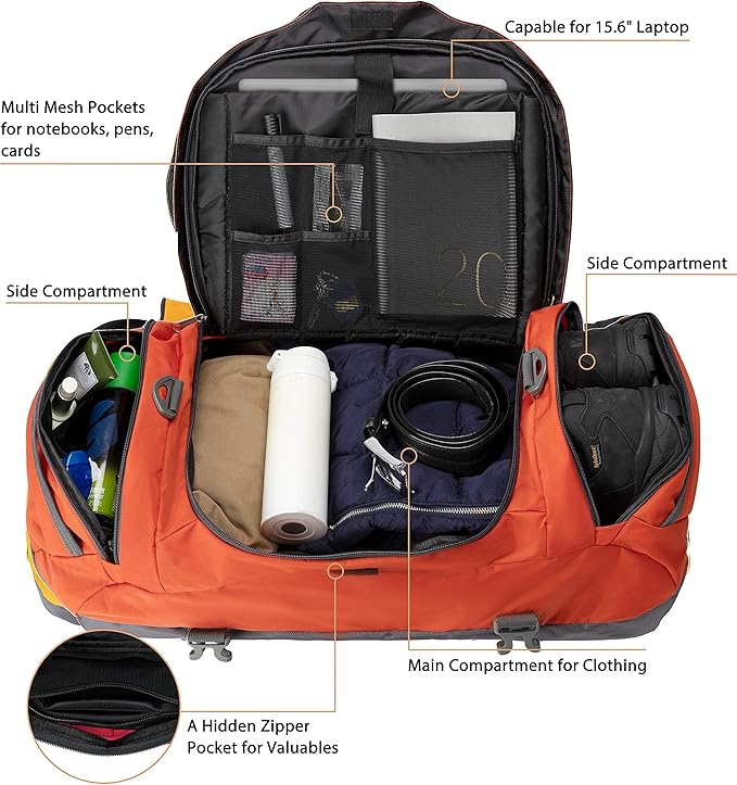 Ubon Large Duffel Bag Weekender Bags with Shoe Compartments 4-Way Sports Gym Backpack with Padded Straps Camping Traveling Duffle Bag-StrideForce Fitness