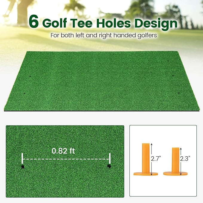 Tangkula Golf Hitting Mat, Artificial Turf Mat for Indoor/Outdoor Golf Practice Includes 2 Rubber Tees & 2 Alignment Sticks, Golf Training Mat for Home Backyard Garage-StrideForce Fitness