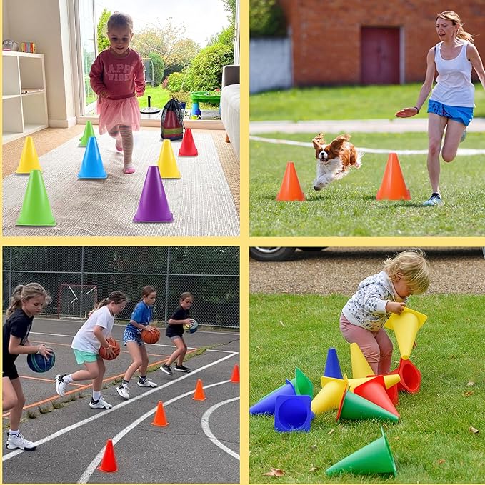 7" Soccer Cones for Training, 36 Pack Sports Agility Field Plastic Small Cones for Kids Skating Basketball Football Practice Drills, 6 Colors-StrideForce Fitness