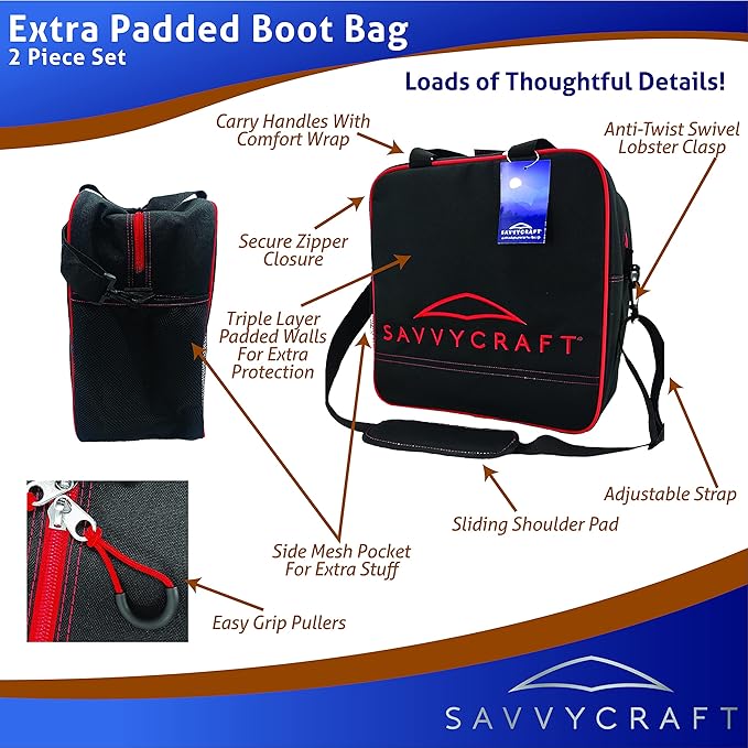Savvycraft Padded Ski bag and Boot Bag Combo, Thick Padded Ski and Boot Bag 2-Piece Set for Protection and Easy Travel-StrideForce Fitness