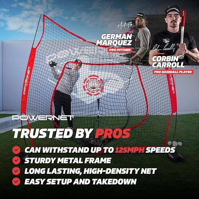 PowerNet Baseball Softball Practice Net 7x7 with Baseball Accessories for Practice Pitching, Batting & Fielding, Ball Caddy, Weighted Baseballs, Tee-StrideForce Fitness