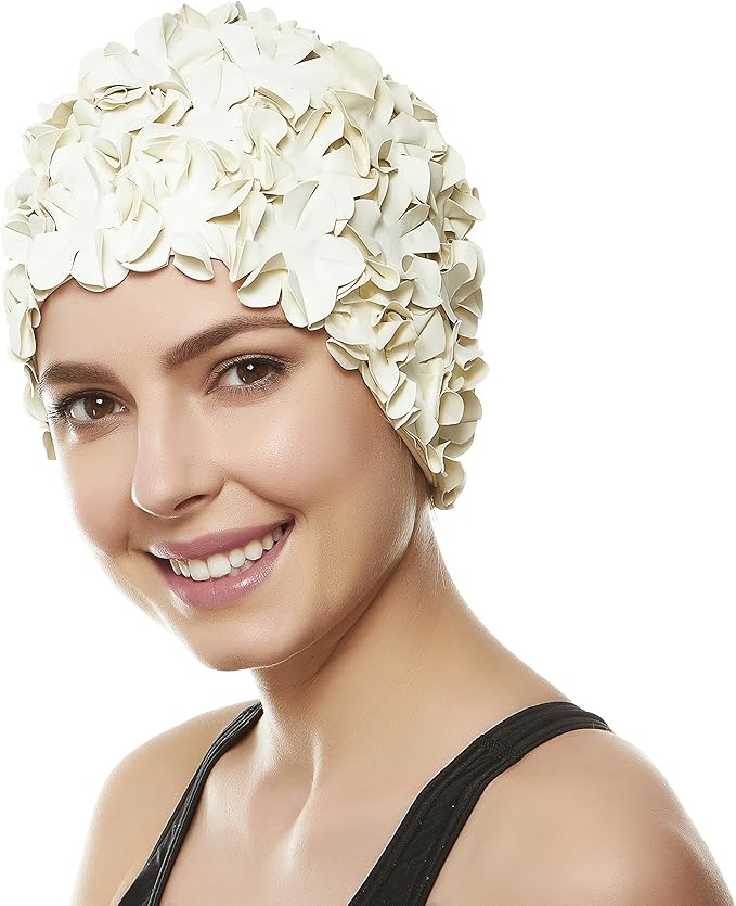 BEEMO Floral Petal Ladies Bathing Swim Cap Women Retro Swim Hat Long/Short Hair-StrideForce Fitness