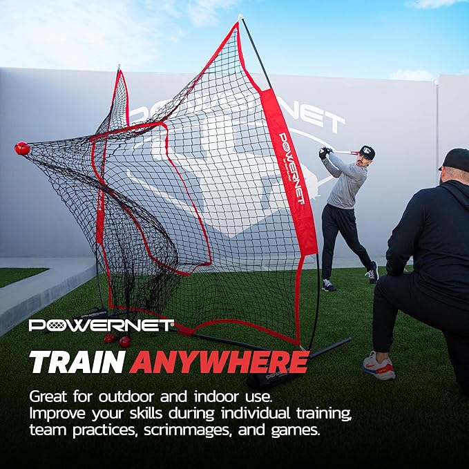 PowerNet Baseball Softball Practice Net 7x7 with Baseball Accessories for Practice Pitching, Batting & Fielding, Ball Caddy, Weighted Baseballs, Tee-StrideForce Fitness