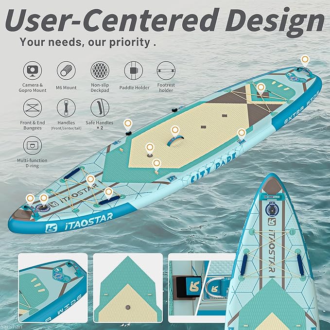 City Park 12'×35" Extra Wide Paddle Board with Seat, One-Stop Premium SUP Board Gears, Tailored 5 Fins, Stable Inflatable Stand Up Paddle Boards for Youth/Adults of All Levels-StrideForce Fitness