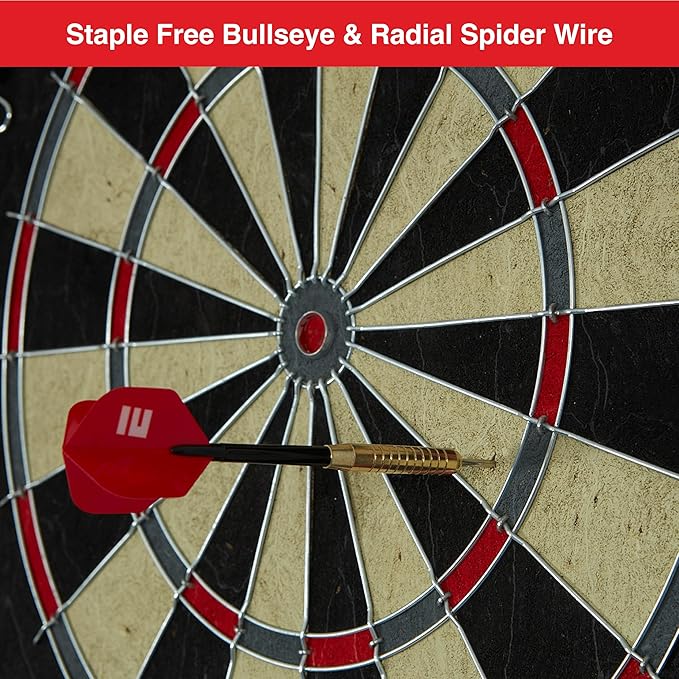 ESPN Dart Board Includes 6 Steel Tip Darts, Bristle Dartboard with Radial Spider Wire and Staple Free Bullseye, Ideal Party Games for Adults-StrideForce Fitness
