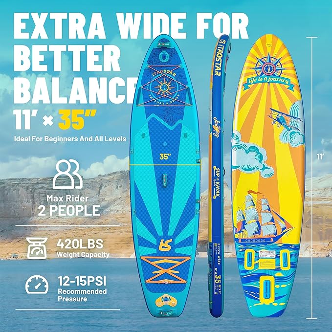 Journey 11'6" / 11'×34" / 11'×35" Extra Wide Paddle Board, One-Stop Premium SUP Board Accessories, Tailored Fins, Stable Inflatable Stand Up Paddle Boards for Youth/Adults of All Skill Levels-StrideForce Fitness