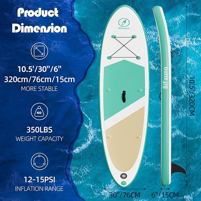 Inflatable Stand Up Paddle Board with SUP Accessories & Backpack. Paddle Boards for Adults. Non-Slip Deck, Wide Stance, Bottom Fin, Double Action Pump.-StrideForce Fitness