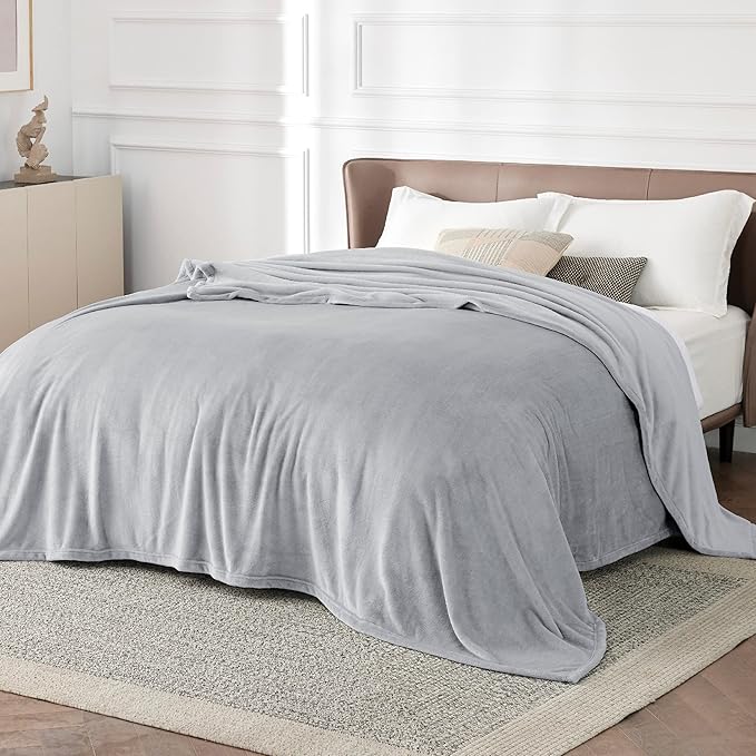 Bedsure Fleece Blanket California King Light Grey - Lightweight Plush Fuzzy Cozy Soft Bed Blankets, 102x96 inches-StrideForce Fitness