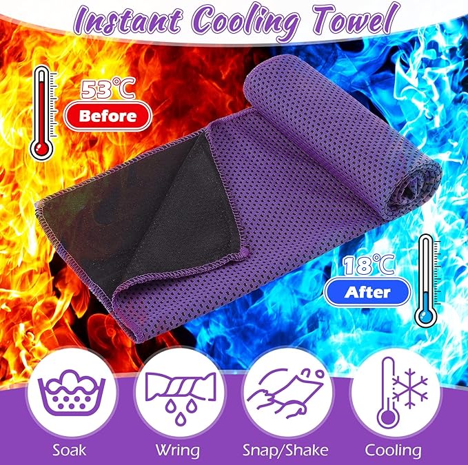 20 Pcs Cooling Towel 40" x 12" Ice Towel for Neck and Face Microfiber Chilly with Bag Breathable Yoga Gym Stay Cool Towels Sweat Rag for Workout Running Camping Pilates Beach Accessories (Purple)-StrideForce Fitness