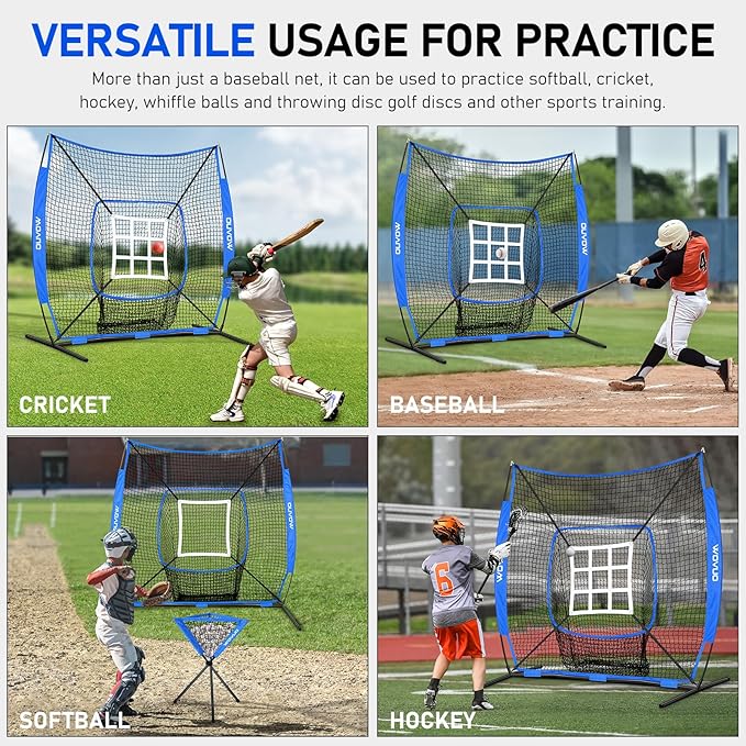 7x7 ft Baseball Net for Batting Pitching Hitting, Softball Pitching Net with Strike Zone, Tee, Ball Caddy, Softball Batting Net Baseball Training Equipment for Kids Adult Youth Sport Practice-StrideForce Fitness