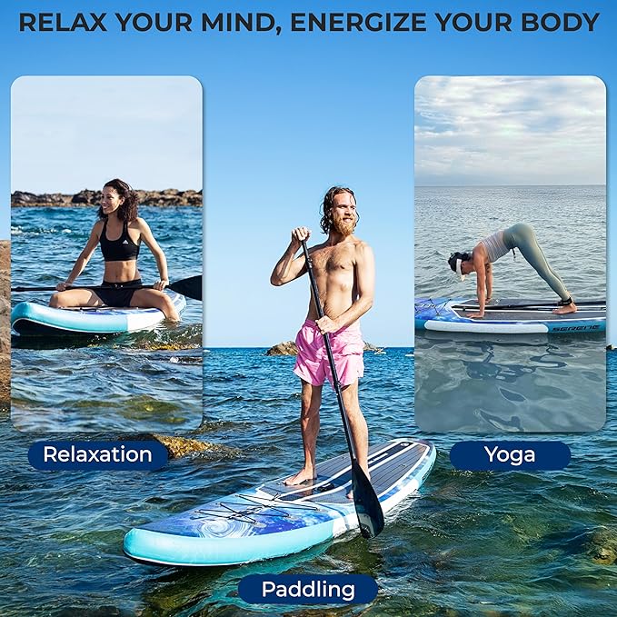 SereneLife Inflatable Stand Up Paddle Board with Premium SUP Accessories – Wide Stable Design with Non-Slip EVA Deck Pad for Adults and Youth of All Skill Levels, 350 lbs Capacity-StrideForce Fitness