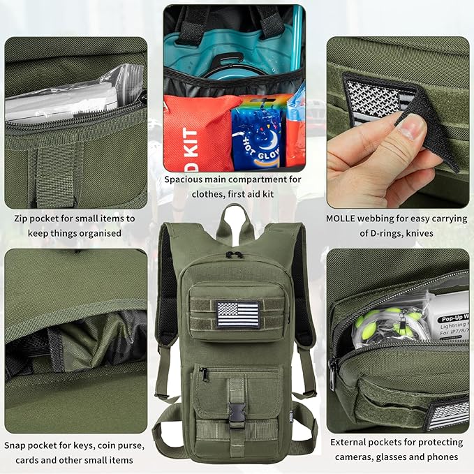 Hydration Backpack, Tactical Molle Water with 2L TPU Water Bladder, for Men Women Lightweight Water Backpack, Hydration Pack for Hiking, Biking, Climbing and Hunting-StrideForce Fitness