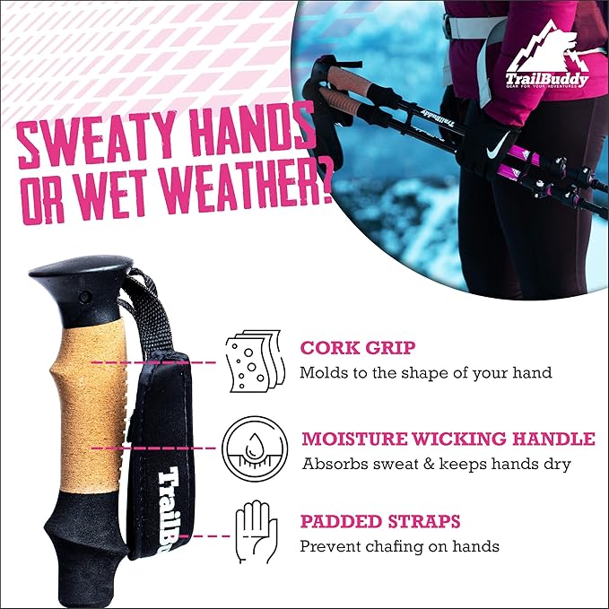 TrailBuddy Trekking Poles - Lightweight, Collapsible Hiking Poles for Snowshoe & Backpacking Gear - Pair of 2 Walking Sticks for Hiking, 7075 Aluminum with Cork Grip-StrideForce Fitness