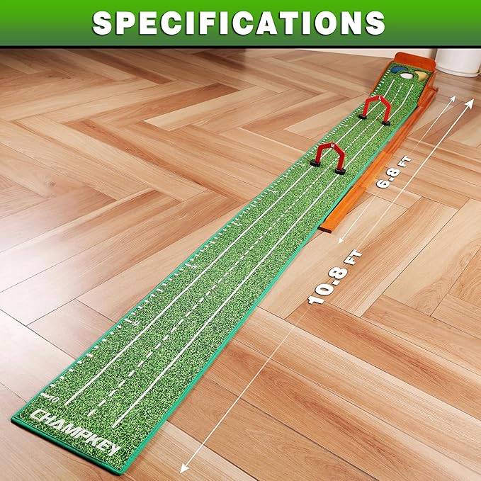 CHAMPKEY Professional Hazard Golf Putting Green Come with Golf Putting Gates and Putting Mirror - Progressive Slope Tech and Noise Reduction Tech Golf Putting Mat-StrideForce Fitness