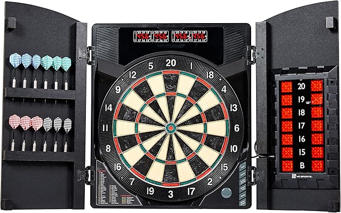 MD Sports Dartboard Cabinet Multiple Styles Electronic Dartboard With Digital X/O Cricket Scorekeeping and Dart Set, Perfect for Cricket Games-StrideForce Fitness