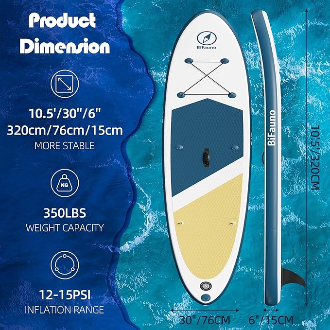 Inflatable Stand Up Paddle Board with SUP Accessories & Backpack. Paddle Boards for Adults. Non-Slip Deck, Wide Stance, Bottom Fin, Double Action Pump.-StrideForce Fitness