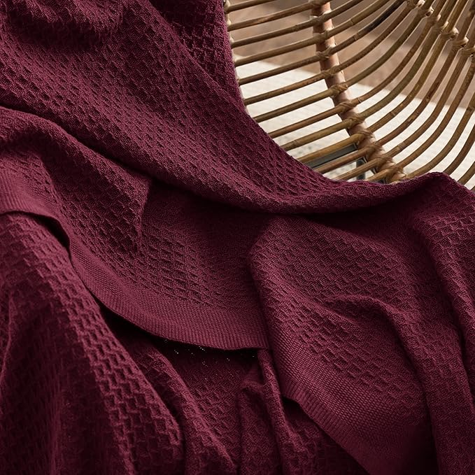 Bedsure 100% Cotton Blanket Twin XL Size for College Dorm - Breathable and Soft, Waffle Weave Twin Blanket for Summer, Dorm Room Essentials, Red, 66x90 inches-StrideForce Fitness