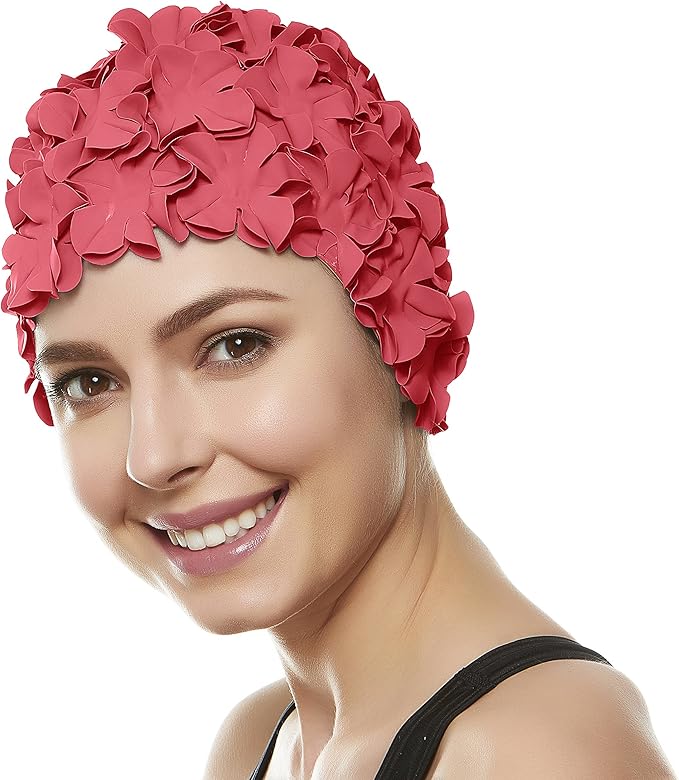 BEEMO Floral Petal Ladies Bathing Swim Cap Women Retro Swim Hat Long/Short Hair-StrideForce Fitness