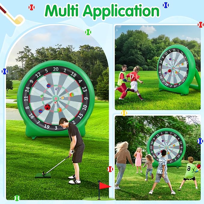 6FT Inflatable Dartboard, Giant Kick Darts Soccer Darts Golf & Throw Dart with Air Pump, Giant Outdoor Games, Blow up Soccer Dart for Yard Party Large Dartboard for Kids & Adults 20+Games-StrideForce Fitness