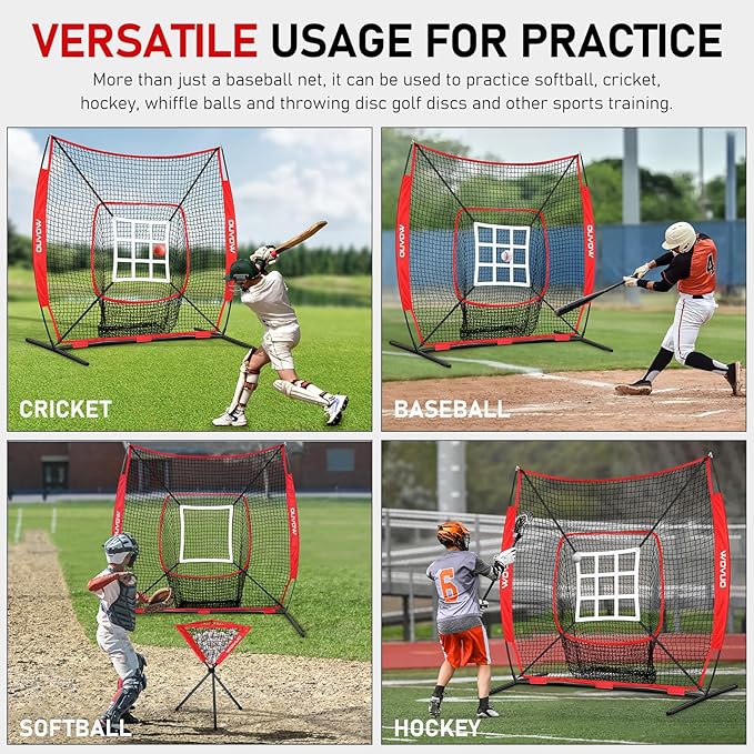 7x7 ft Baseball Net for Batting Pitching Hitting, Softball Pitching Net with Strike Zone, Tee, Ball Caddy, Softball Batting Net Baseball Training Equipment for Kids Adult Youth Sport Practice-StrideForce Fitness