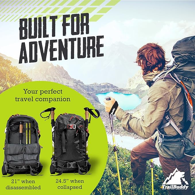 TrailBuddy Trekking Poles - Lightweight, Collapsible Hiking Poles for Snowshoe & Backpacking Gear - Pair of 2 Walking Sticks for Hiking, 7075 Aluminum with Cork Grip-StrideForce Fitness