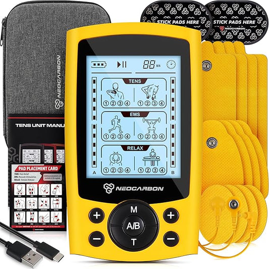 TENS Unit Muscle Stimulator, Electronic PMS Pulse Massager Machine for Shock Physical Therapy, Back Pain Relief, Shoulder Recovery, Yellow-StrideForce Fitness