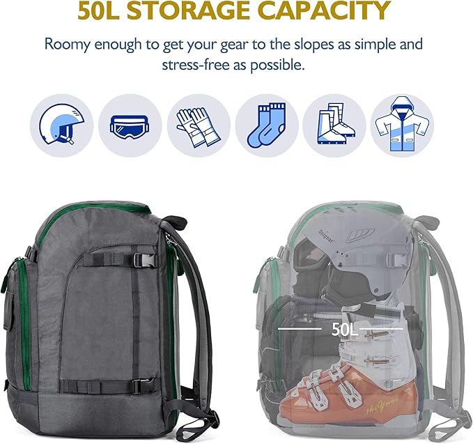 Unigear Ski Boot Bag Backpack for Helmet 50L/70L, Goggles, Gloves, Skis, Snowboard & Accessories (Gray)-StrideForce Fitness