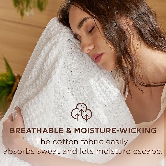 Bedsure 100% Cotton Blanket Twin XL Size for College Dorm - Breathable and Soft, Waffle Weave Twin Blanket for Summer, Dorm Room Essentials, White, 66x90 inches-StrideForce Fitness