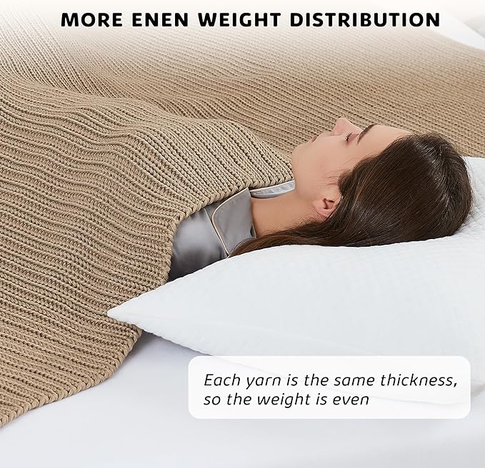L'AGRATY Knitted Weighted Blanket - 60"x80" 20lbs Cooling Chunky Knit Heavy Blanket for Adults Braided Crochet Throw Thick Cable Yarn Knit Decorative No Beads Evenly Weighted Machine Washable-StrideForce Fitness
