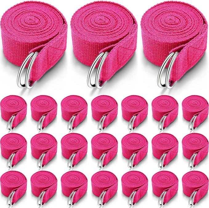 Leyndo 24 Pieces Yoga Strap Stretching Pilates Exercise Adjustable Straps 6 ft Non Elastic Yoga Belt with Adjustable D Ring Buckle for Pilates Gym Workouts Fitness-StrideForce Fitness