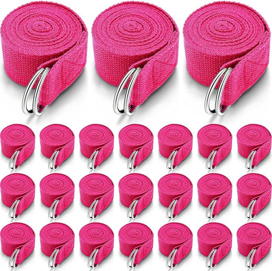 Leyndo 24 Pieces Yoga Strap Stretching Pilates Exercise Adjustable Straps 6 ft Non Elastic Yoga Belt with Adjustable D Ring Buckle for Pilates Gym Workouts Fitness-StrideForce Fitness
