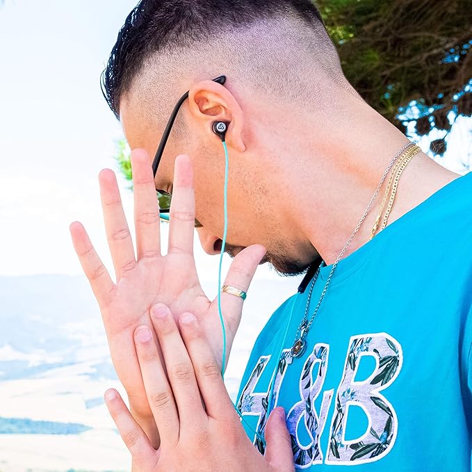 LUDOS Clamor Wired Earbuds in-Ear Headphones, 5 Years Warranty, Earphones with Mic, Noise Isolating Ear Buds, Memory Foam for iPhone, Samsung, School Students, Kids, Women, Small Ears - Turquoise-StrideForce Fitness