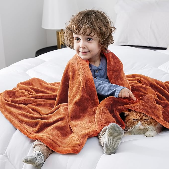 Bedsure Bedding Fleece Blanket for Girls and Boys - Soft Cozy Cute Small Throw Blankets for Travel, 43x55 Inches, Burnt Orange-StrideForce Fitness