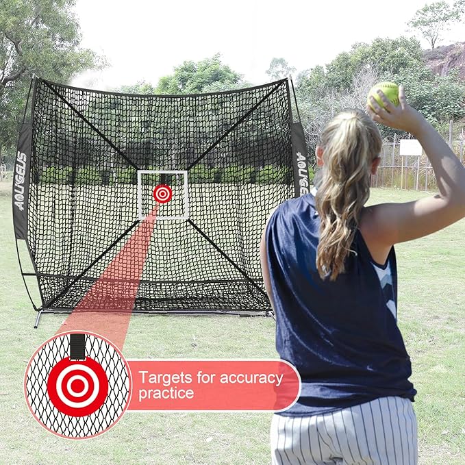 6'X6' Baseball Softball Practice Net,Pitching Net,Batting Net,with Bonus Strike Zone,Target and Bow Frame,for Hitting,Pitching,Catching-StrideForce Fitness